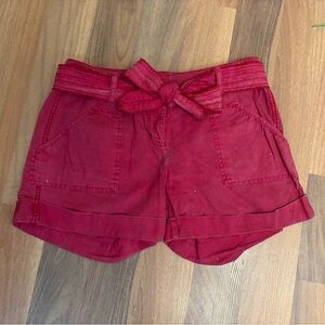 High Waist Red Women's Shorts with Bow Detail